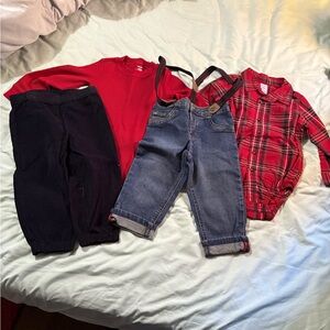 Kids Clothing Set with Red long sleeve and Plaid Shirt